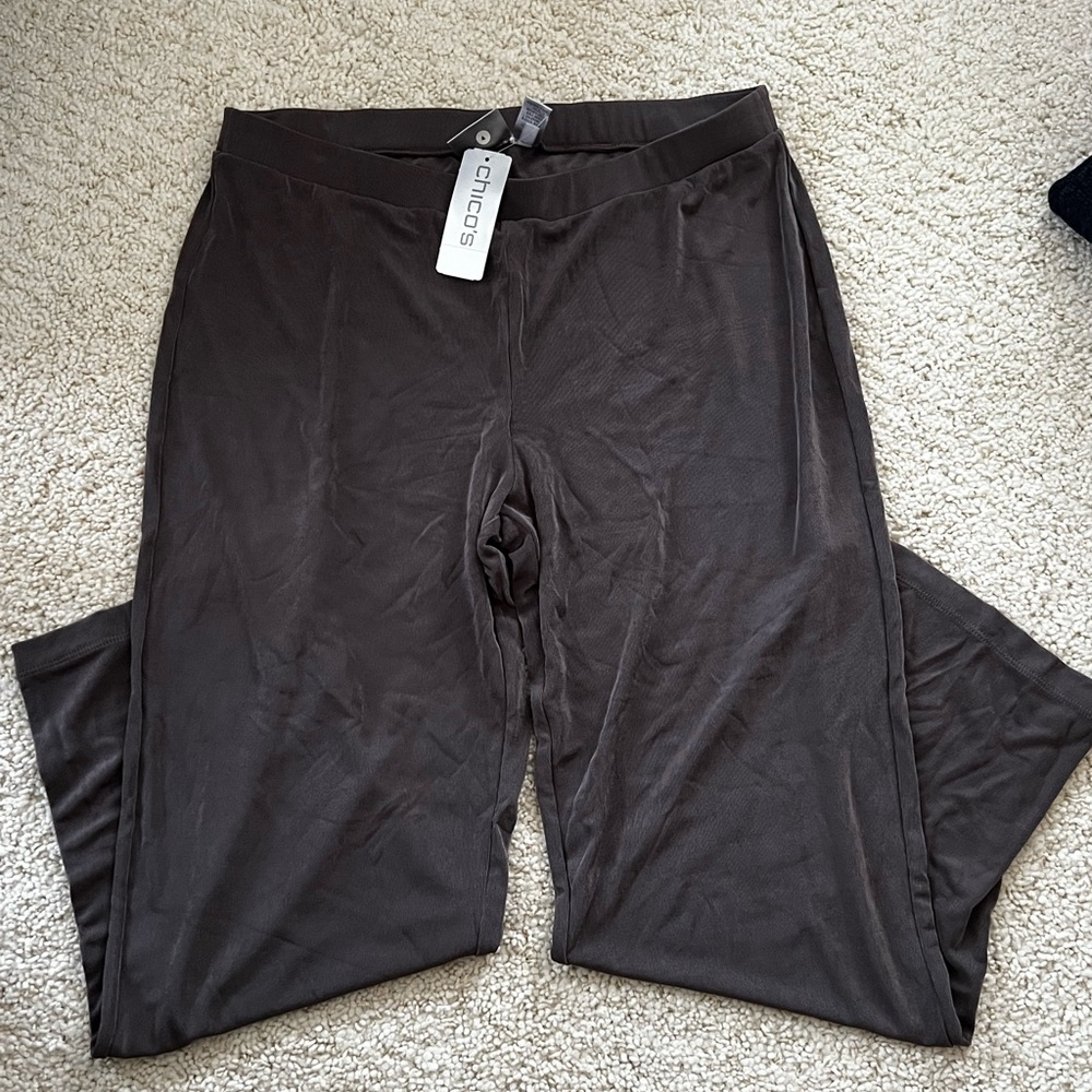 New Chico’s travelers slacks pants quinn travel mocha Stretch elastic 2 Large